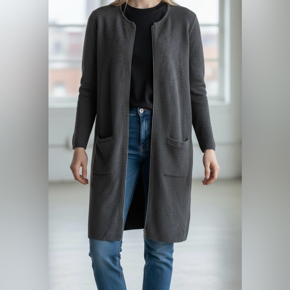 Banana Republic Charcoal Longline Zip Cardigan Women’s Small Heavyweight Knit